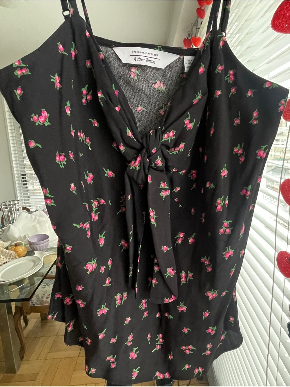 Black Floral Tie-Front Cami Top